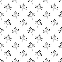Fototapeta premium Floral Seamless pattern texture with berries branches in black and white.