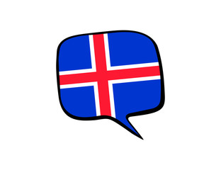 Speech bubble with the flag of Iceland on the white background. Vector illustration