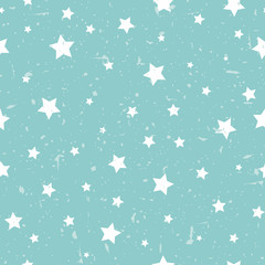 Fototapeta na wymiar Seamless abstract pattern with white stars of different rotation and size. Grunge star powder blue