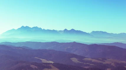 Kissenbezug Surreal mountain landscape, turquoise gree mountains and sky, creative inspiration nature concept © Bogdan