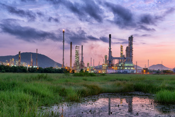 Fototapeta na wymiar Landscape of Oil Refinery Plant and Manufacturing Petrochemical Process Building, Industry of Power Energy and Chemical Petroleum Product Factory. Natural Oil/Gas Commodity Industrial