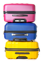 Packed suitcases on white background. Travel concept