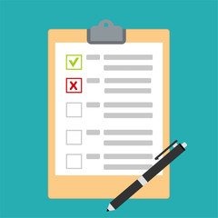 Hand filling checklist on To Do List. Form illustration with paper work document. Vector Modern flat design concept for web banners, web sites, printed materials, infographics.