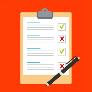 Hand filling checklist on To Do List. Form illustration with paper work document. Vector Modern flat design concept for web banners, web sites, printed materials, infographics.
