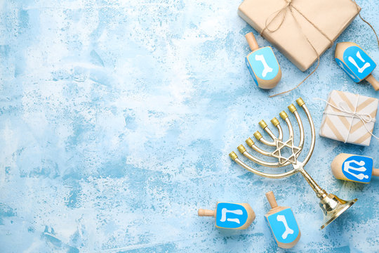 Hanukkah seamless pattern with menorah, dreidel, candles, star of David.  Jewish holiday blue texture, background. Cute design for wallpapers,  children Stock Photo - Alamy