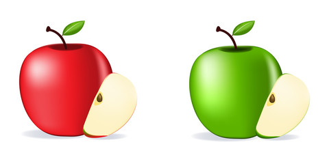 Red and Green Apples isolated on white background as package design composition.