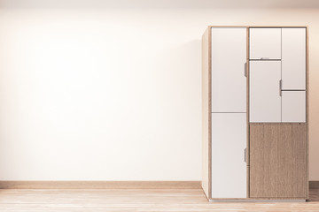 Modern wardrobe wooden japanese style on Empty room minimal interior.3D rendering