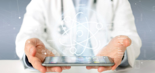 Doctor pointing using a stethoscope at the clinic