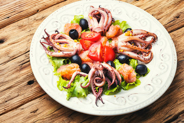 Salad with squid and seafood