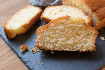 sponge cake or homemade pie cut