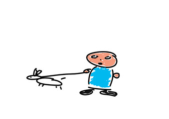 man with little dog- cartoon