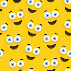Seamless Pattern of Smiling Emoji with Pop Out Eyes on Yellow Background