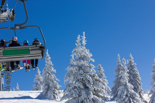 Chair lift in Snowy Winter Landscape