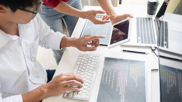 Programmer working in a software development and coding technologies. Website design. Technology concept.