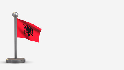 Albania 3D waving flag illustration on tiny flagpole.