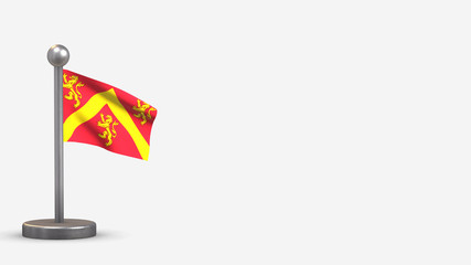 Anglesey 3D waving flag illustration on tiny flagpole.
