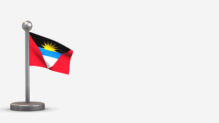 Antigua And Barbuda 3D waving flag illustration on tiny flagpole.