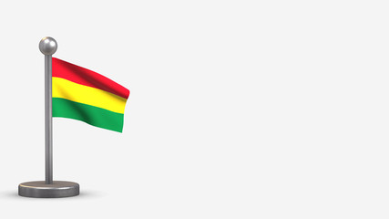 Bolivia 3D waving flag illustration on tiny flagpole.