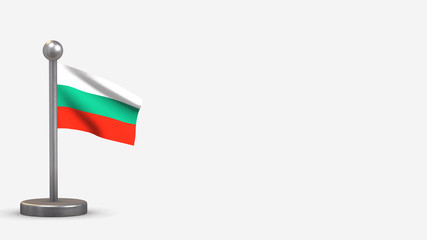 Bulgaria 3D waving flag illustration on tiny flagpole.