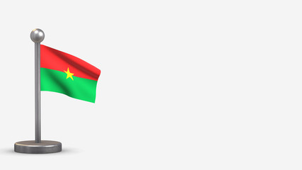 Burkina Faso 3D waving flag illustration on tiny flagpole.