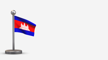 Cambodia 3D waving flag illustration on tiny flagpole.