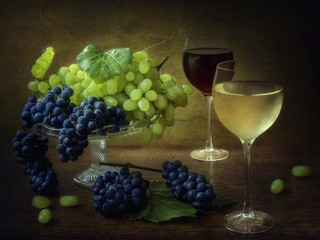 Still life with grapes and wine