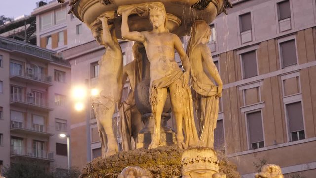 Satyr on the Fountain of Neptune, called Fontana del Nettuno in Italian, in Naples, Italy on Monicipio Square buildt between 1600 and 1601 ad.
