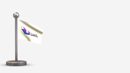 Obraz premium Laval Quebec 3D waving flag illustration on tiny flagpole.