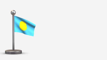 Palau 3D waving flag illustration on tiny flagpole.