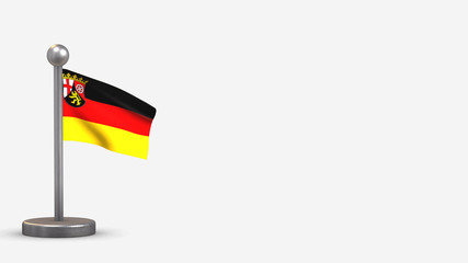 Rhineland-Palatinate 3D waving flag illustration on tiny flagpole.