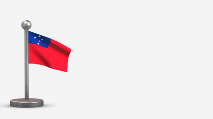 Samoa 3D waving flag illustration on tiny flagpole.
