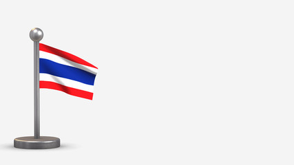 Thailand 3D waving flag illustration on tiny flagpole.