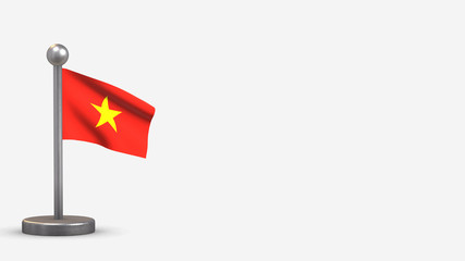 Vietnam 3D waving flag illustration on tiny flagpole.