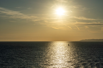 Fototapeta premium view of sunset at Barcelona waterfront, spain