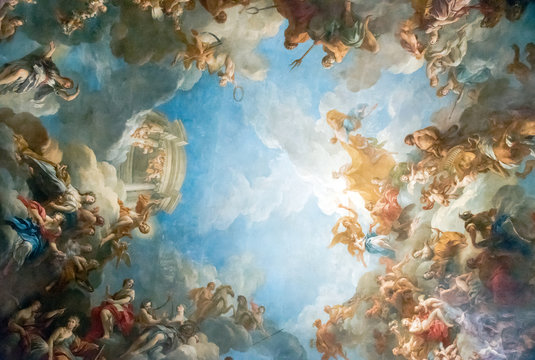 VERSAILLES PARIS, FRANCE - April 18 : Ceiling painting in Hercules room of the Royal Chateau Versailles on April 18, 2015 at the Palace of Versailles near Paris, France