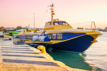 Flying Dolphin type ship docked in the port of Piraeus in Greece