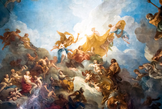 VERSAILLES PARIS, FRANCE - April 18 : Ceiling painting in Hercules room of the Royal Chateau Versailles on April 18, 2015 at the Palace of Versailles near Paris, France