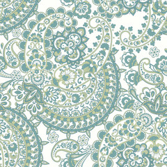 Paisley and vintage flowers seamless pattern. Ethnic floral vector background