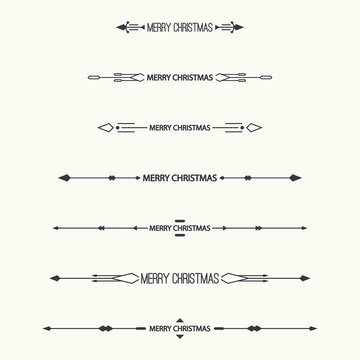 Dividers vector set isolated. Geometric horizontal modern hipster line with merry christmas text. Collection of decorative page rules. Separation select text.