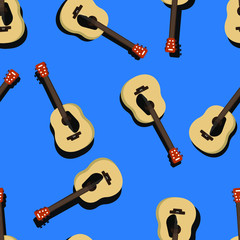Fototapeta premium Seamless acoustic guitar pattern on a blue background vector