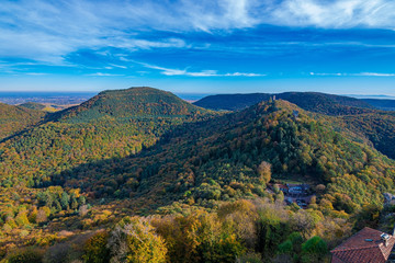 Fototapeta premium The view down from the Reichsburg Trifels in Palatinate, Autumn, Germany 2019