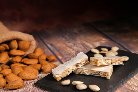 almond nougat on slate plate