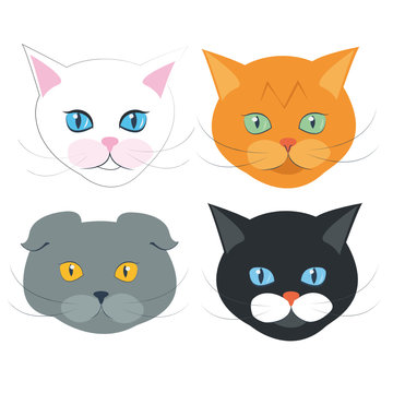Cat icons head, breed cats. Cute kitties, animal's head logo. Cats