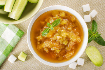 delicious healthy breakfast with homemade cucumber jam.