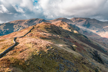 Aerial View over Mountain Range at Autumn