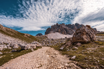 Panoramic view of the Dolomites in autumn
