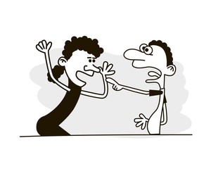 Angry man yells at his girlfriend, negative emotions concept vector Illustration. Bad habits.