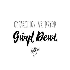Text in Welsh: Greetings st Davids day. Lettering. calligraphy vector illustration. Ink illustration.