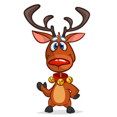 Fototapeta na wymiar Funny cartoon red nose reindeer. Christmas vector illustration isolated