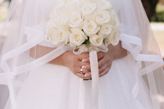 Wedding image and a bridal bouquet with  flowers	